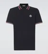 Moncler Polo En Piqué De Coton À Col Rayé In Blue