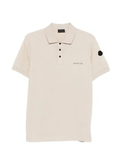 Moncler Logo Cotton Polo Shirt In Neutral