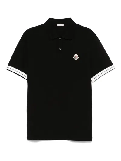 Moncler Logo Cotton Polo Shirt In Black