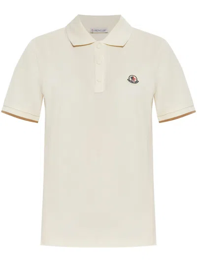 Moncler Logo Cotton Polo Shirt In White