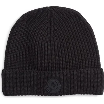 Moncler Logo Cotton Rib Beanie In Black