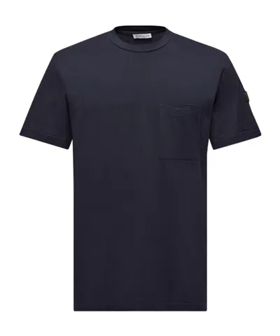 Moncler Logo Cotton  Silk T-shirt With Pocket In Blue