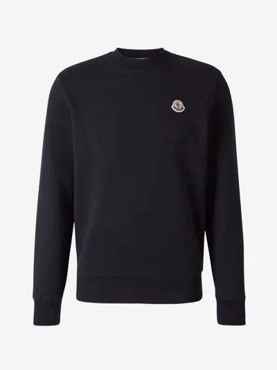 Moncler Logo Cotton Sweatshirt In Blau Nit