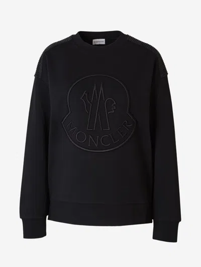 Moncler Logo Cotton Sweatshirt In Black