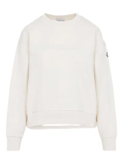 Moncler Crew Neck Sweatshirt Long Sleeves Ribbed Trims In Multi