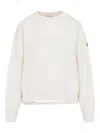 Moncler Crew Neck Sweatshirt Long Sleeves Ribbed Trims In White