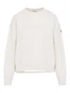 Moncler Crew Neck Sweatshirt Long Sleeves Ribbed Trims In White