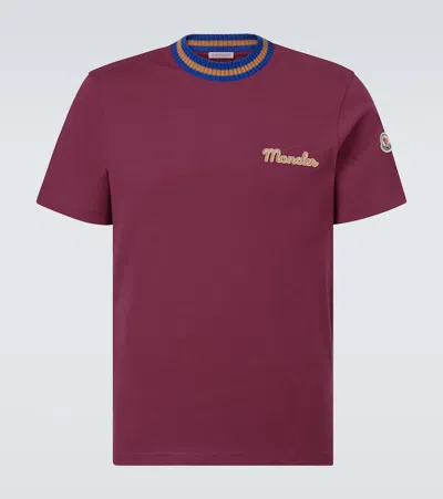 Moncler Logo Cotton Jersey T-shirt In Burgundy