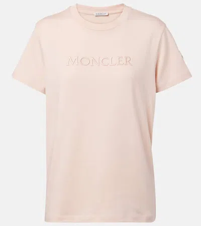 Moncler Logo Embroidered Cotton T-shirt In Pink
