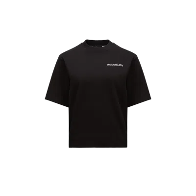 Moncler Branded Crew Neck Cotton Jersey T-shirt In Black