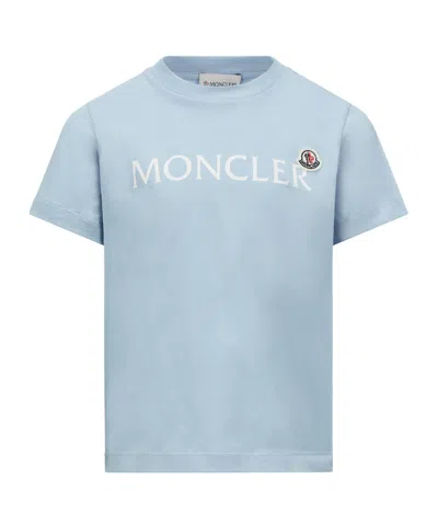 Moncler Logo Cotton T-shirt In Blue