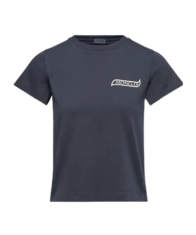 Moncler Logo Cotton T-shirt In Blue