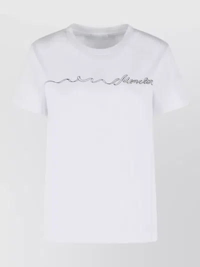 Moncler Logo Cotton T-shirt Crew Neck Graphic In White