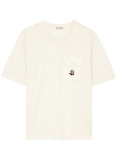 Moncler Logo Cotton T-shirt In Ivory