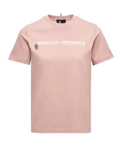 Moncler Logo Cotton T-shirt In Pink