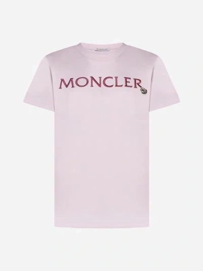 Moncler Logo-embroidered Cotton T-shirt In Rosa