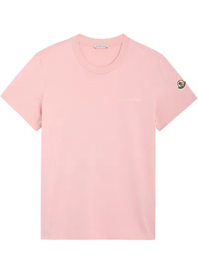 Moncler Logo Cotton T-shirt In Pink