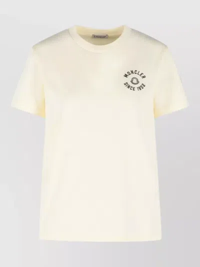 Moncler Logo Cotton T Shirt Short Sleeves Crew Neck In White
