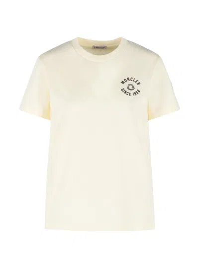 Moncler Logo-embroidered Cotton T-shirt In Neutral