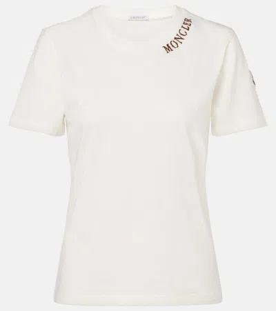 Moncler Womens Embroidered-logo Short-sleeve Cotton T-shirt Natural In Neutral