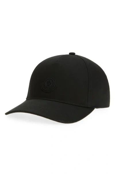 Moncler Logo Cotton Twill Baseball Cap In Black