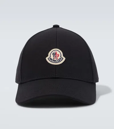 Moncler Logo Cotton Twill Baseball Cap In Black