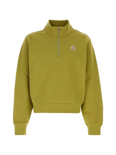 Moncler Logo Cotton Zip-up Sweatshirt In Green