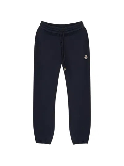 Moncler Logo Cotton-blend Fleece Sweatpants In Blue
