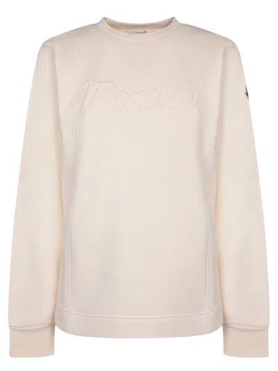 Moncler Logo Crewneck Ivory Sweatshirt In White