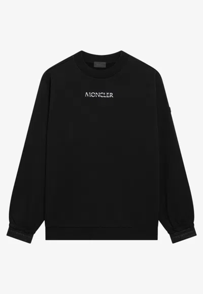 Moncler Black Cotton Sweatshirt With Logo In White