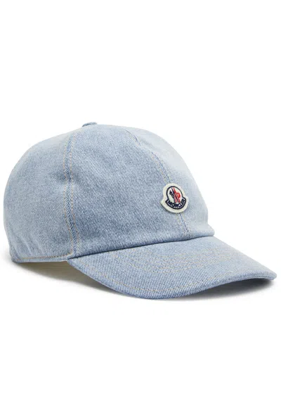 Moncler Denim Logo Baseball Cap In Blue