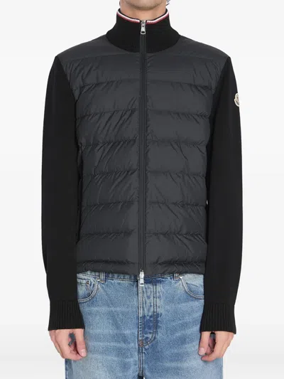 Moncler Padded Cotton Cardigan In Black