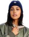 Moncler Ribbed Wool Beanie With Logo Patch In Navy