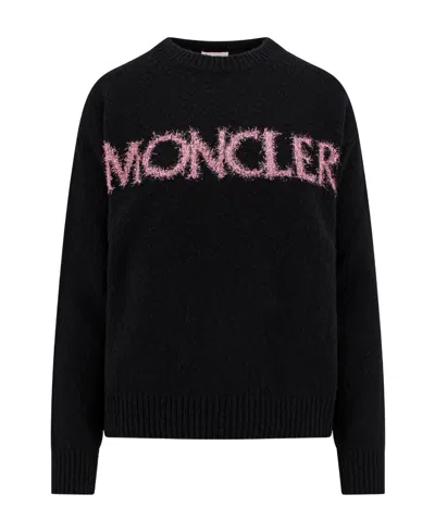 Moncler Logo Detailed Crewneck Knitted Jumper In Black