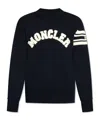Moncler Cotton Crew Neck Sweater With Ribbed Cuffs And Hem In Blue