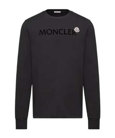 Moncler Logo Cotton Fleece Crewneck Sweatshirt In Black