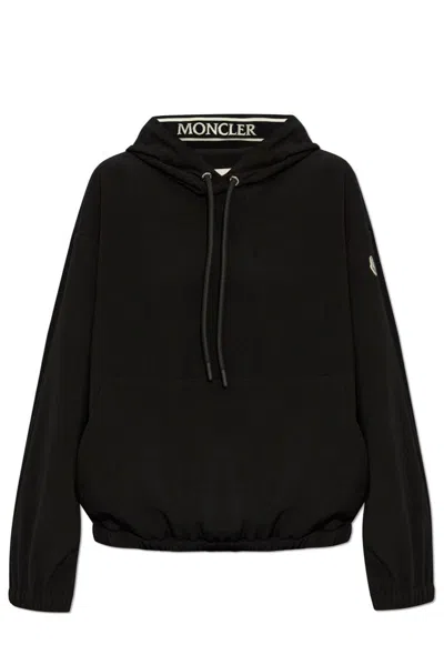 Moncler Logo Detailed Drawstring Hoodie In Black