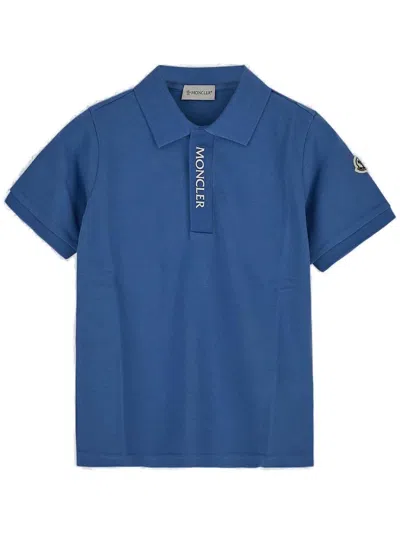 Moncler Kids' Logo Detailed Short Sleeved Polo Shirt In Azzuro