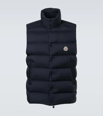 Moncler Logo Down Vest In Blue