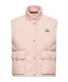 Moncler Biois Down Gilet Stand Collar Zigzag Quilted Technical Fabric In Nude