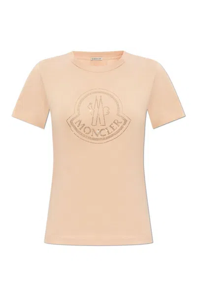 Moncler Logo-print Cotton T-shirt In Pink