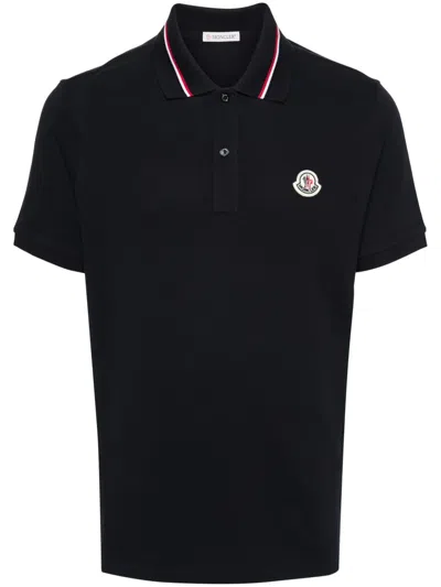 Moncler Logo-patch Polo Shirt In Blue