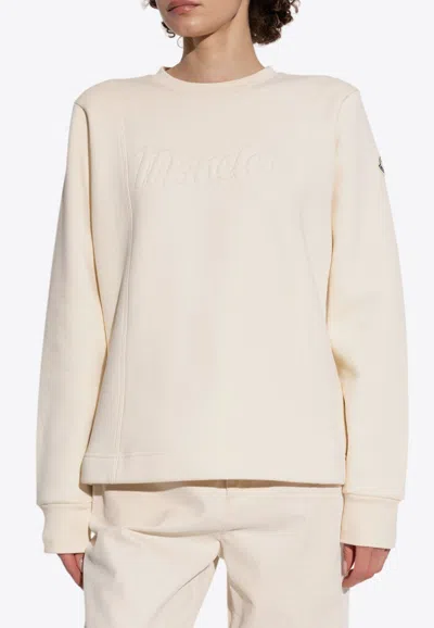 Moncler Logo Embossed Crewneck Sweatshirt In Beige