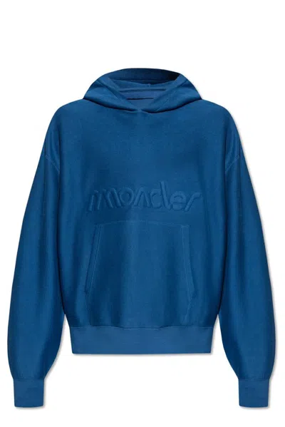 Moncler Logo Embossed Hoodie In Blue