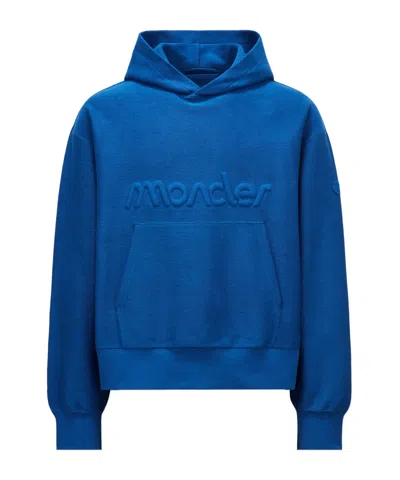 Moncler Logo Embossed Hoodie In Blue
