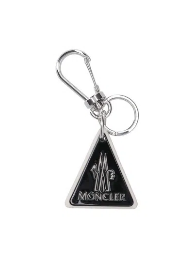 Moncler Logo Embossed Keyring In Black