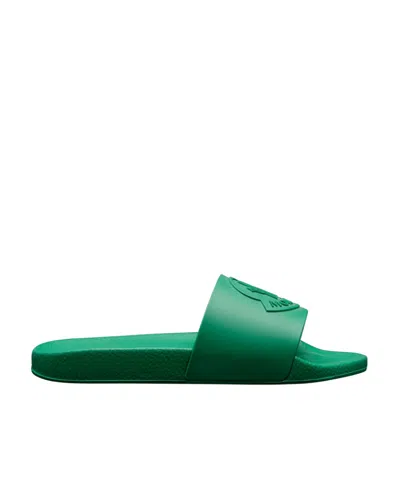 Moncler Logo-embossed Slides In Green