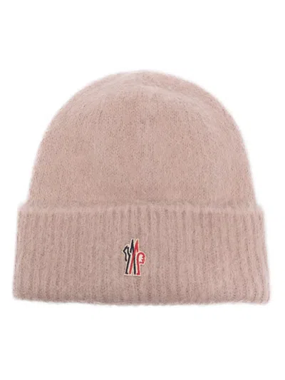 Moncler Logo-embroidered Brushed Beanie In Neutrals