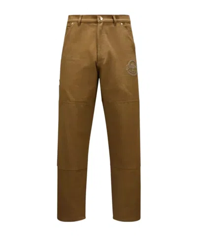 Moncler Logo Embroidered Casual Pants In Brown