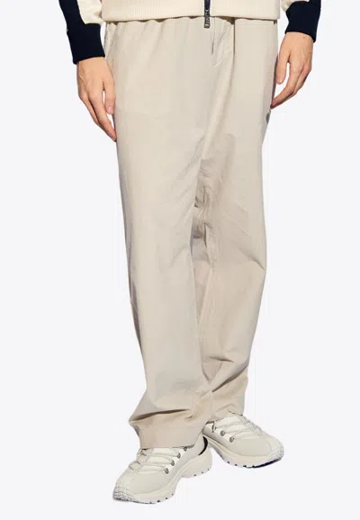 Moncler Logo-embroidered Corduroy Pants In Beige